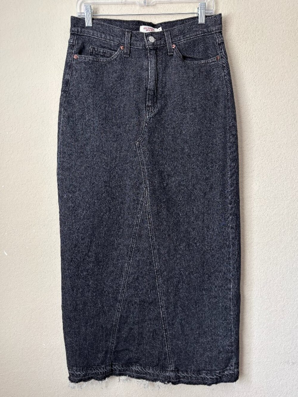 Levi Strauss Signature Mid Rise Comfort Stretch Charcoal Denim Maxi Skirt